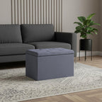 Dark Gray Linen Tufted Storage Ottoman - 17-inch