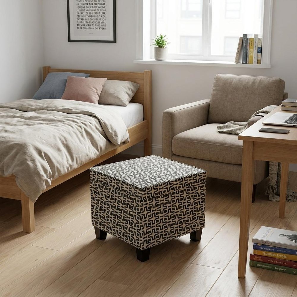 Black and White Polyester Blend and Black Geometric Storage - 25-inch
