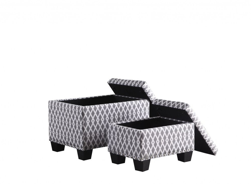 Gray White Black Gray and White Fabric Tufted Storage Ottoman - 17-inch