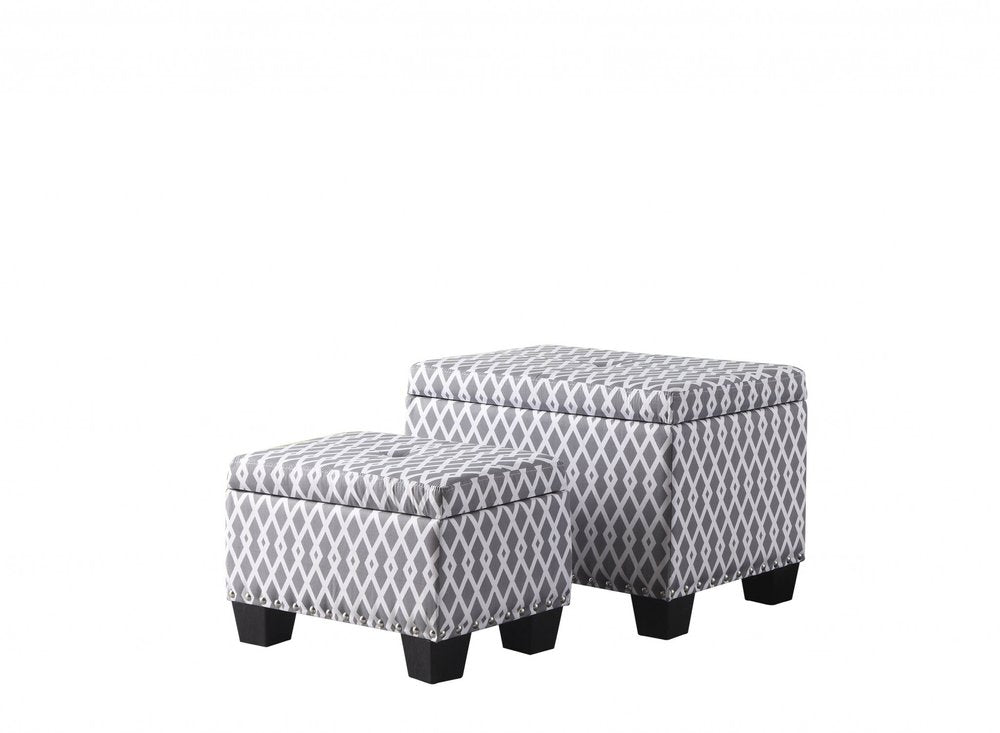 Gray White Black Gray and White Fabric Tufted Storage Ottoman - 17-inch
