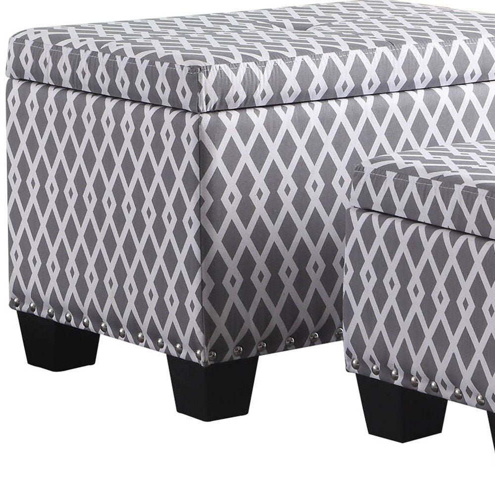 Gray White Black Gray and White Fabric Tufted Storage Ottoman - 17-inch