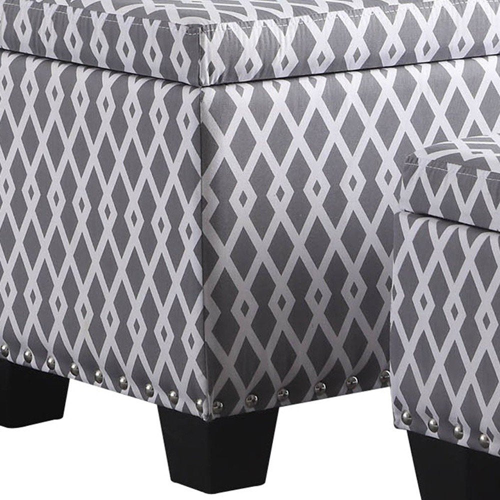 Gray White Black Gray and White Fabric Tufted Storage Ottoman - 17-inch