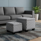 Gray White Black Gray and White Fabric Tufted Storage Ottoman - 17-inch