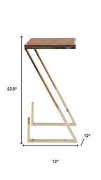Stylish Asymmetrical Wood and Metal Z Shaped Side Table