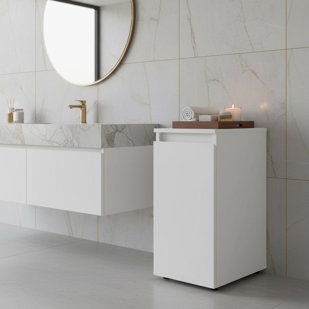 White Wood Freestanding Bathroom Vanity - 10-inch