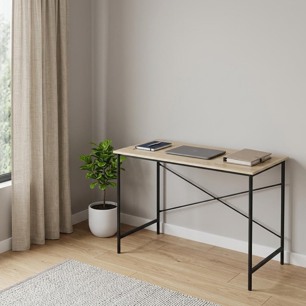 Natural and Black Wood and Aluminum Computer Desk - 48-inch