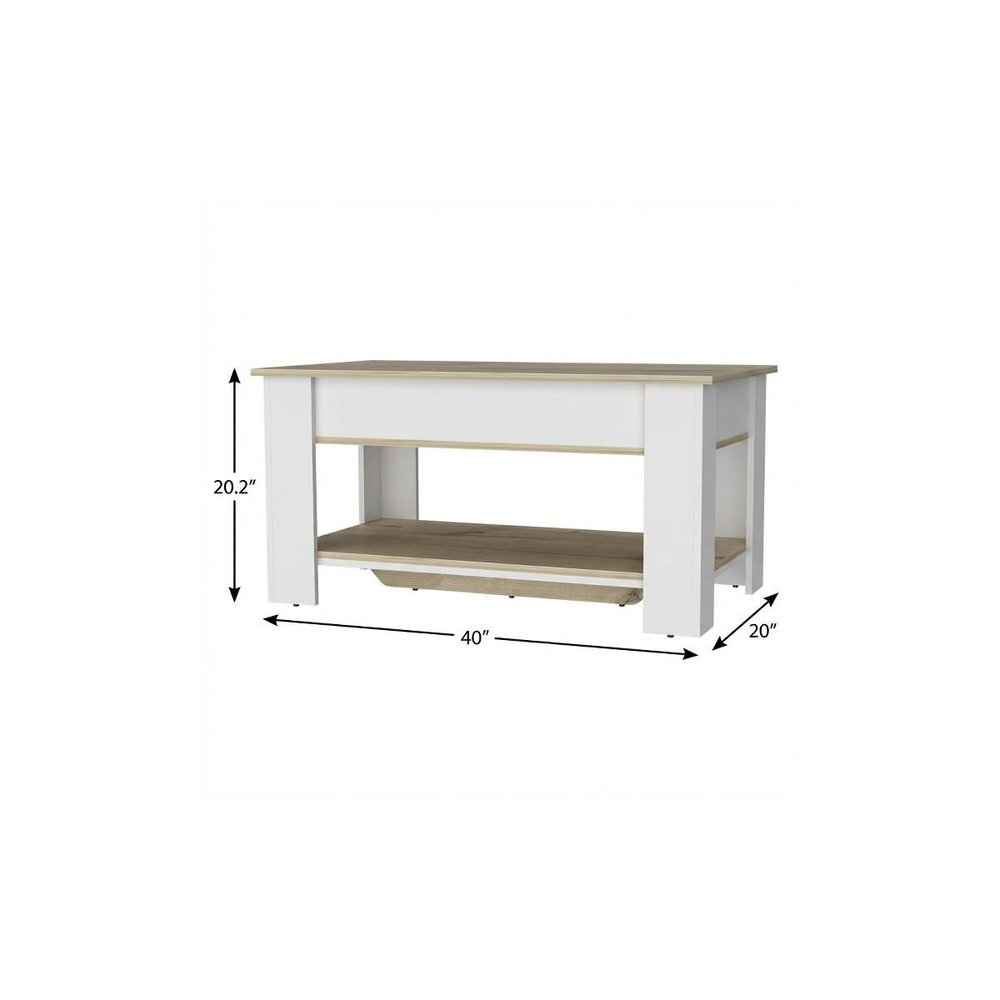 Natural and White Wood Storage Bench with Flip Top Shoe Storage and Shelves