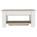 Natural and White Wood Storage Bench with Flip Top Shoe Storage and Shelves