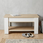 Natural and White Wood Storage Bench with Flip Top Shoe Storage and Shelves