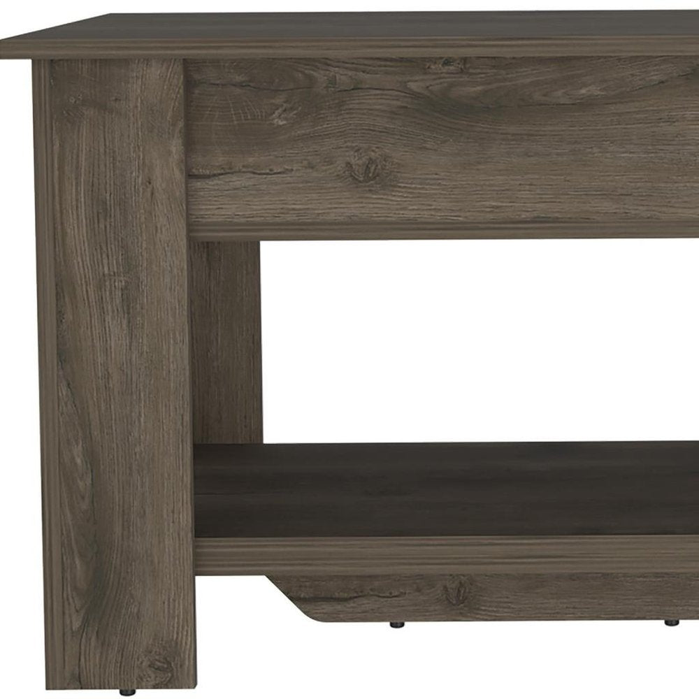 Dark Brown Wood Storage Bench with Flip Top Shoe Storage and Shelves - 40-inch