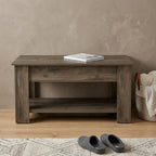 Dark Brown Wood Storage Bench with Flip Top Shoe Storage and Shelves - 40-inch