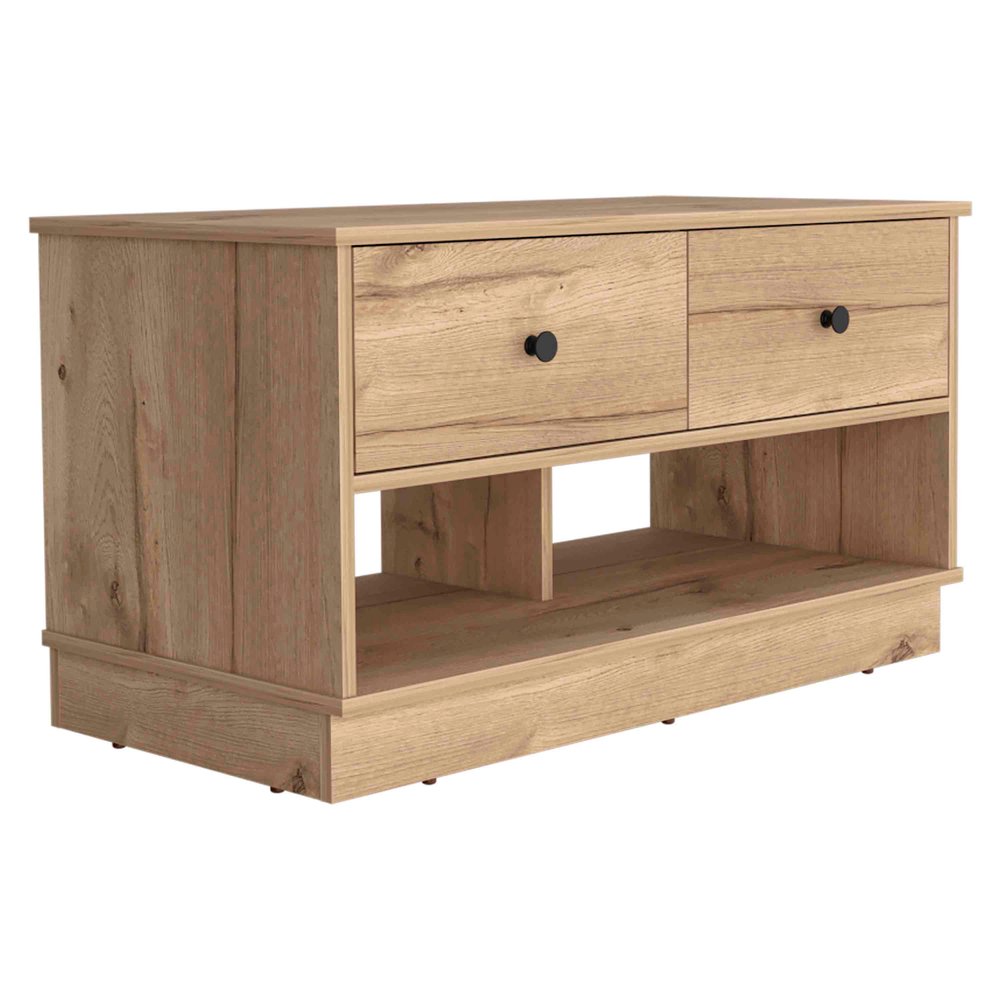 Natural and Oak Wood Storage Bench with Drawers Shoe Storage and Shelves