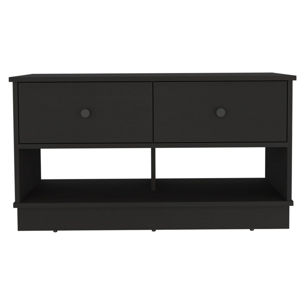 Black Wood Storage Bench with Drawers and Shelves - 36-inch