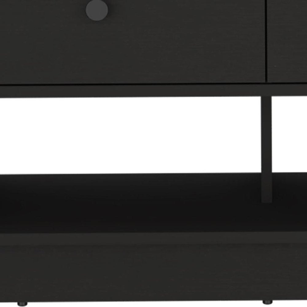 Black Wood Storage Bench with Drawers and Shelves - 36-inch