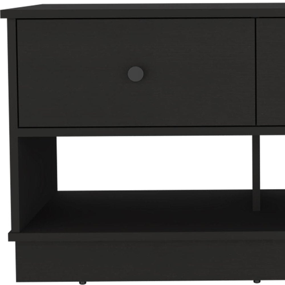 Black Wood Storage Bench with Drawers and Shelves - 36-inch