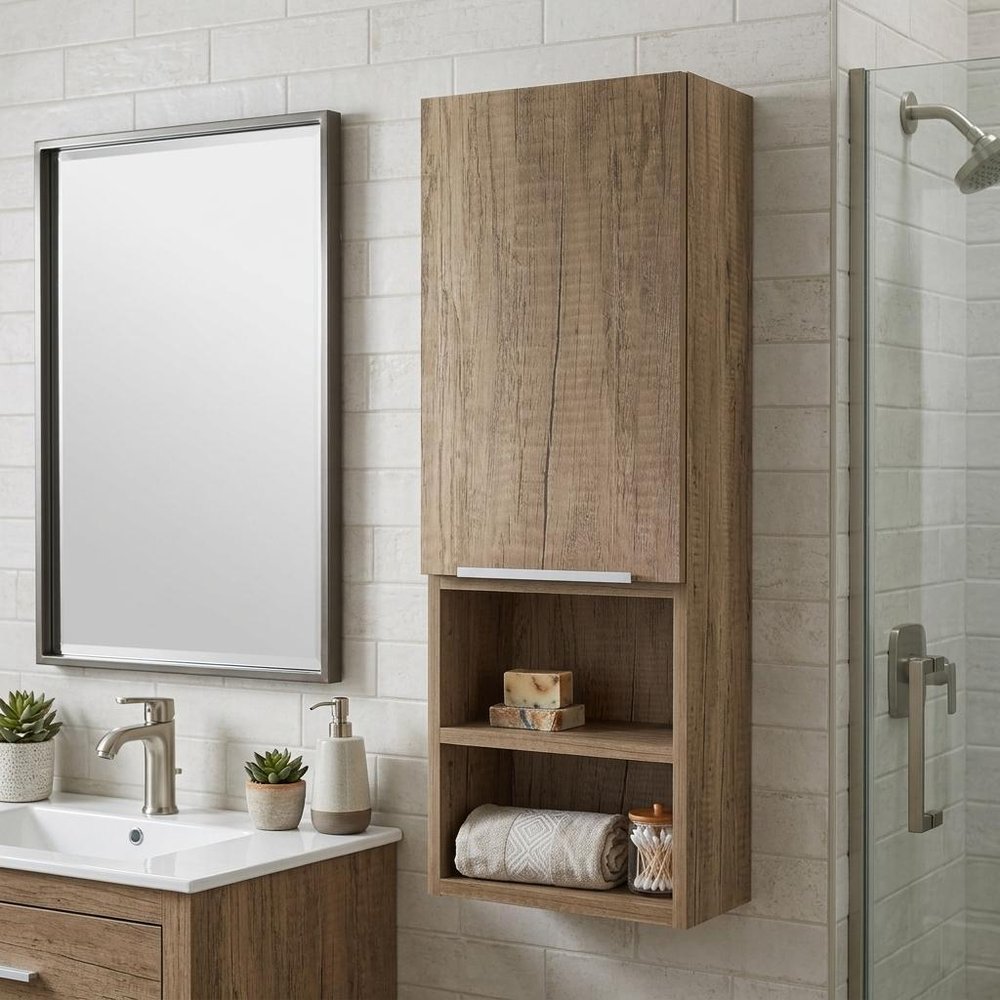 Natural Wood Wall Mounted Single Door Medicine Cabinet - 12-inch