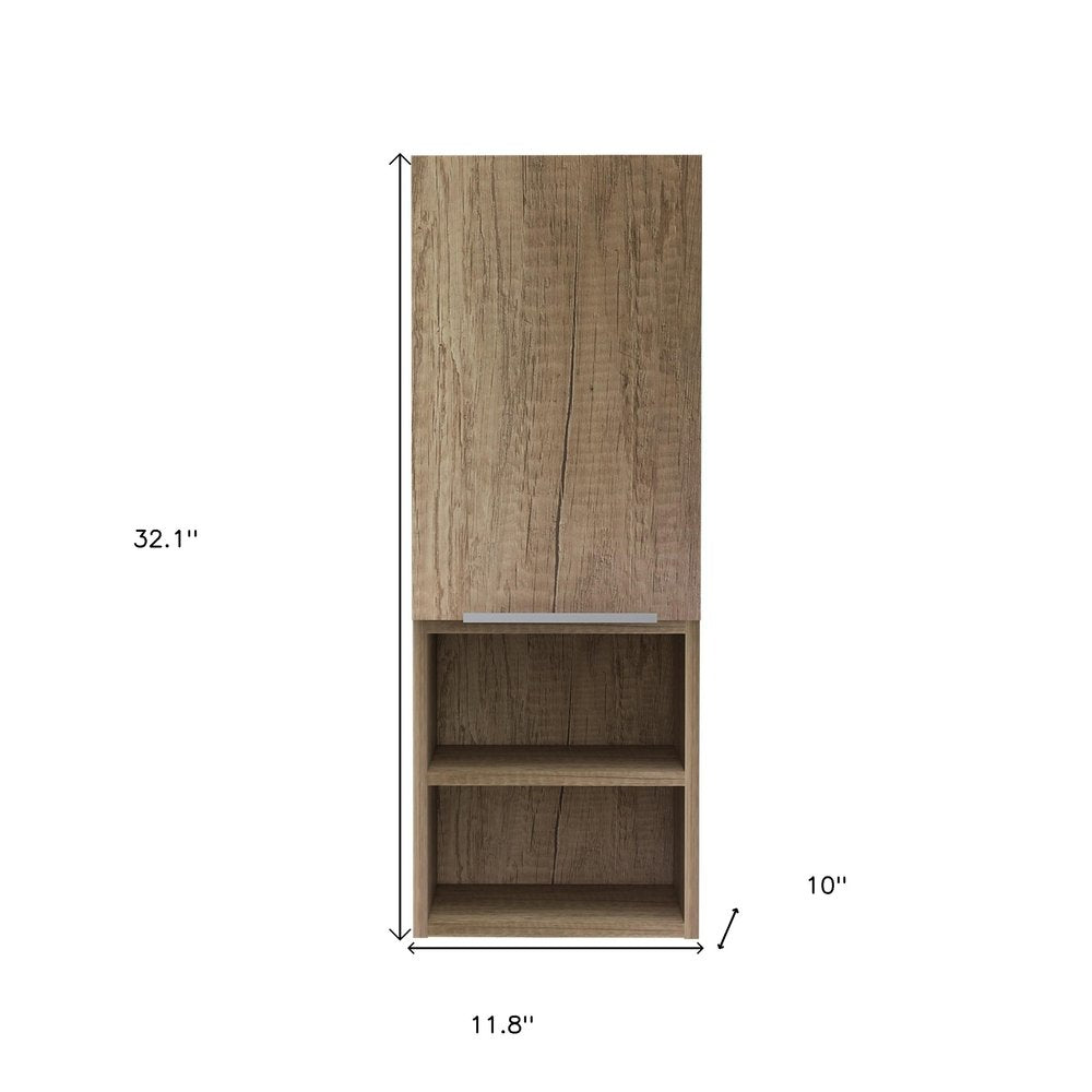 Natural Wood Wall Mounted Single Door Medicine Cabinet - 12-inch