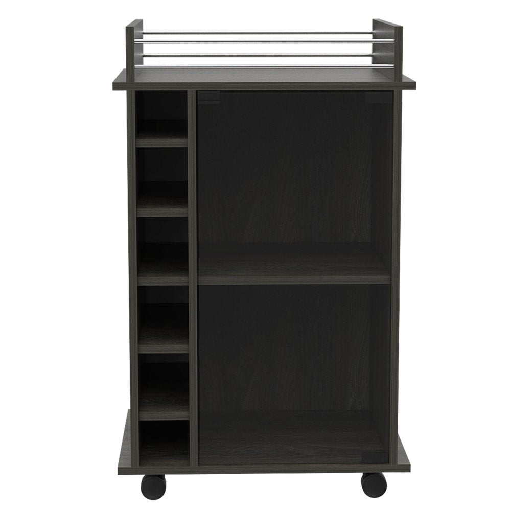 Espresso Wood Rolling Bar Cart with Wine Storage - 22-inch