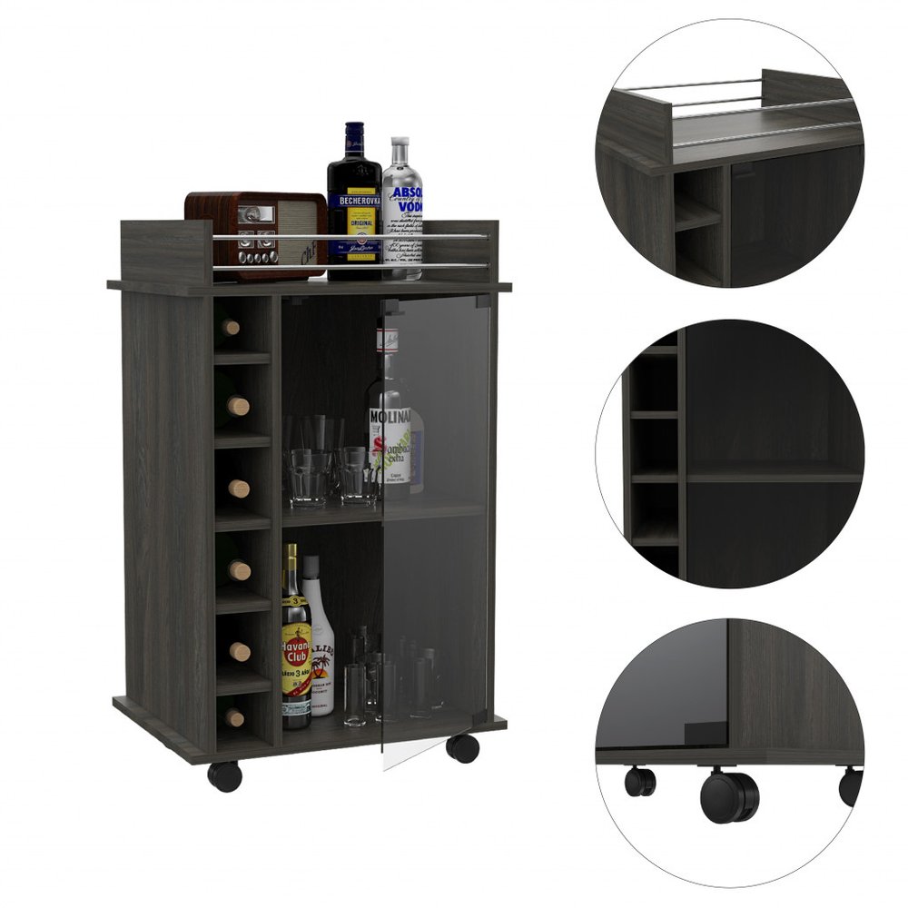 Espresso Wood Rolling Bar Cart with Wine Storage - 22-inch