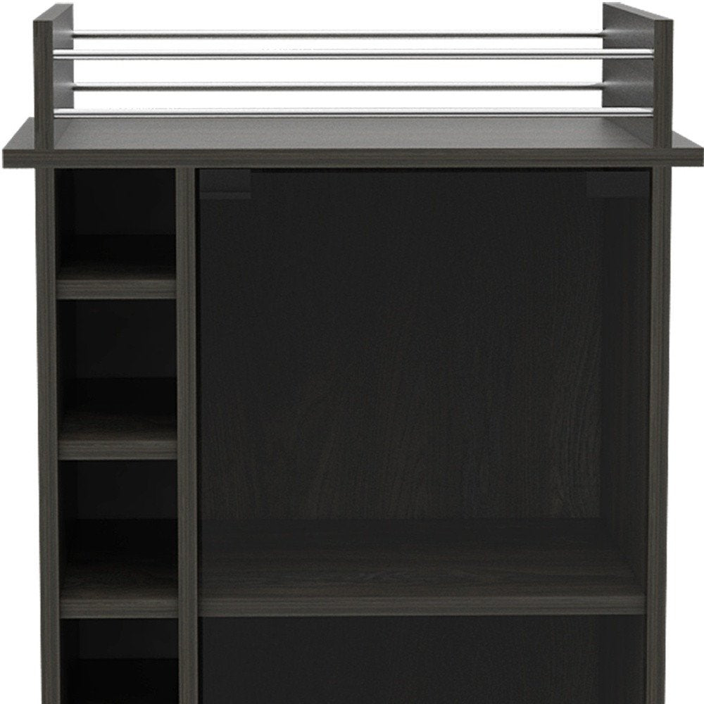 Espresso Wood Rolling Bar Cart with Wine Storage - 22-inch