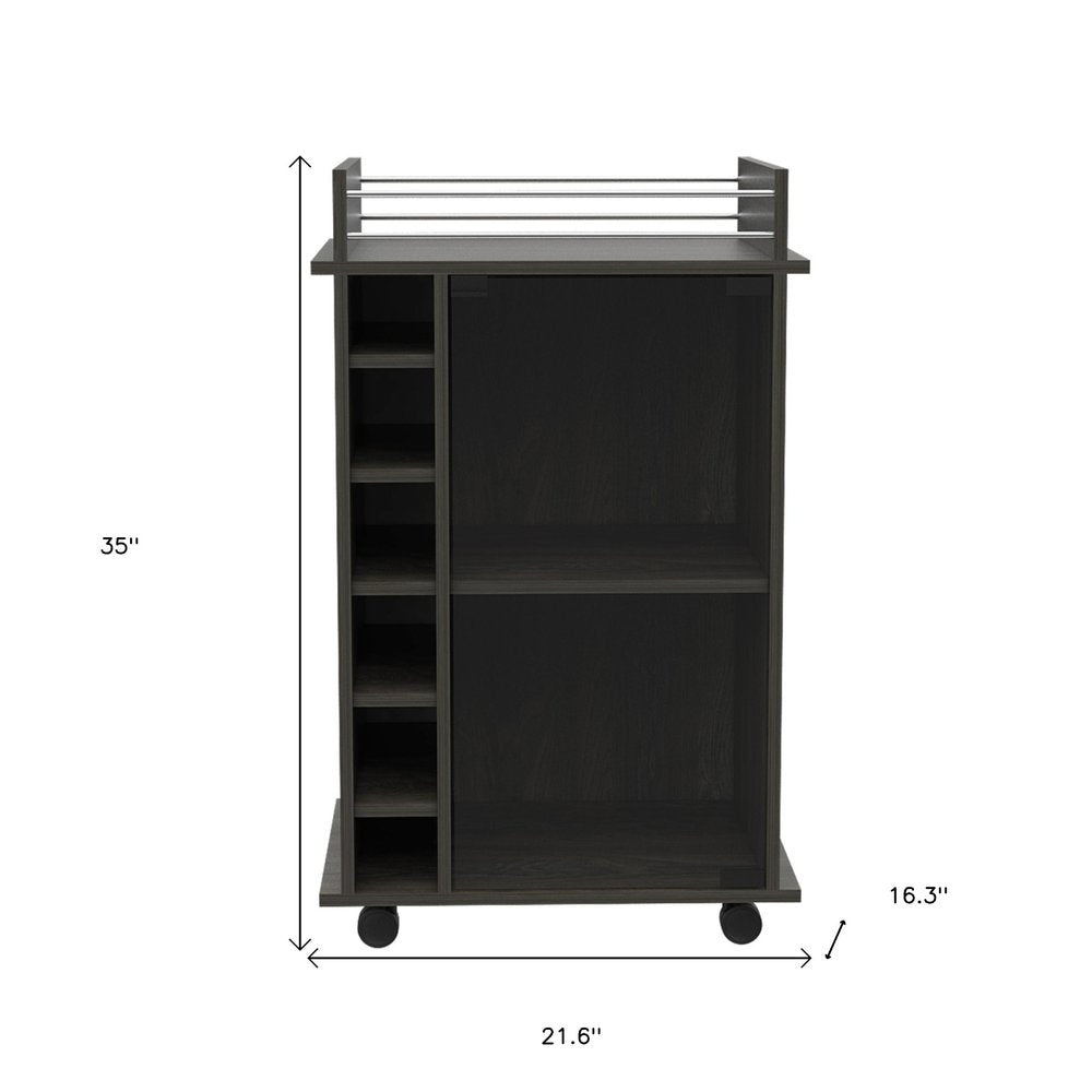 Espresso Wood Rolling Bar Cart with Wine Storage - 22-inch