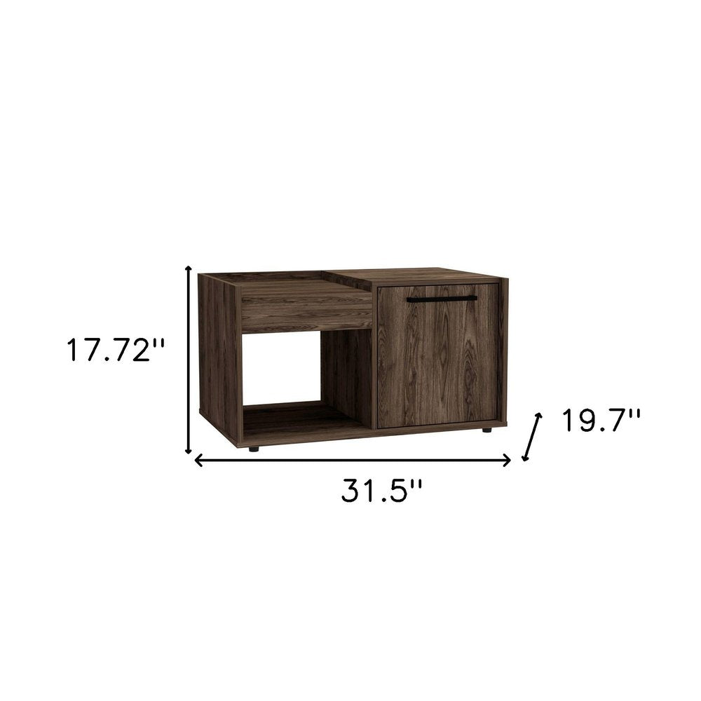 Dark Walnut Manufactured Wood Rectangular Coffee Table with Shelf - 32-inch