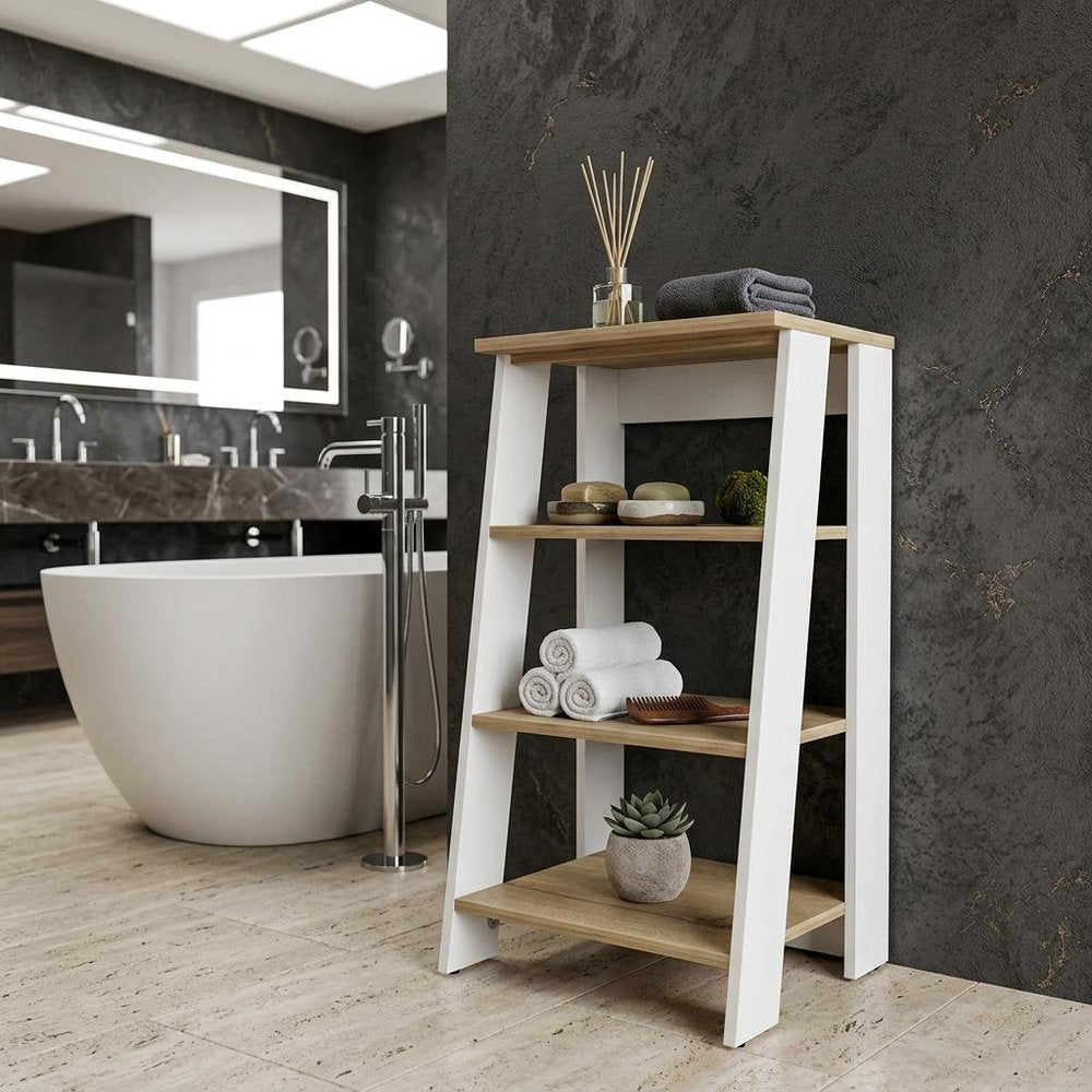 Oak and White Wood Freestanding Bathroom Vanity - 17-inch