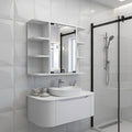 White Wood Floating Double Door Bathroom Vanity and Medicine Cabinet with Mirror