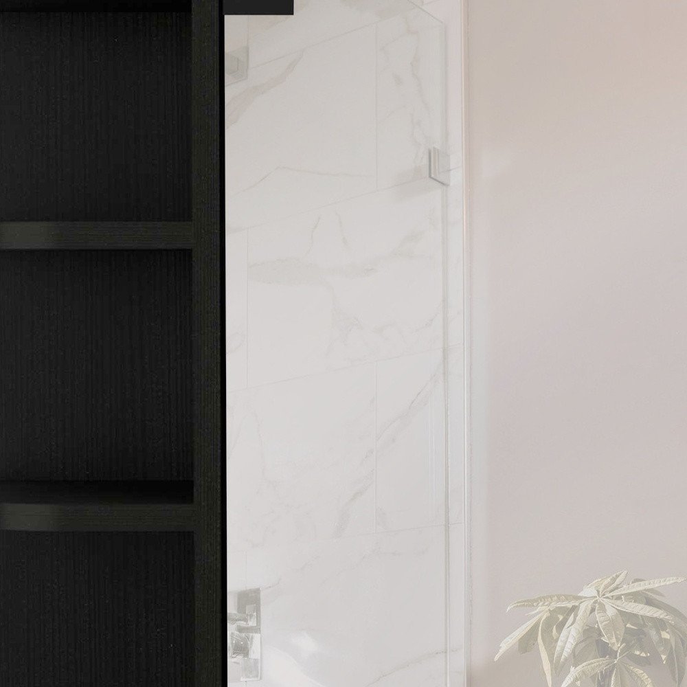 Black Wood Floating Double Door Bathroom Vanity and Medicine Cabinet with Mirror