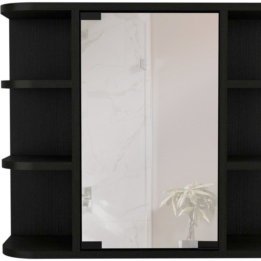 Black Wood Floating Double Door Bathroom Vanity and Medicine Cabinet with Mirror