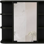 Black Wood Floating Double Door Bathroom Vanity and Medicine Cabinet with Mirror