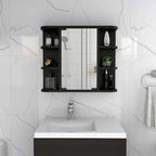 Black Wood Floating Double Door Bathroom Vanity and Medicine Cabinet with Mirror