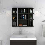 Black Wood Floating Double Door Bathroom Vanity and Medicine Cabinet with Mirror