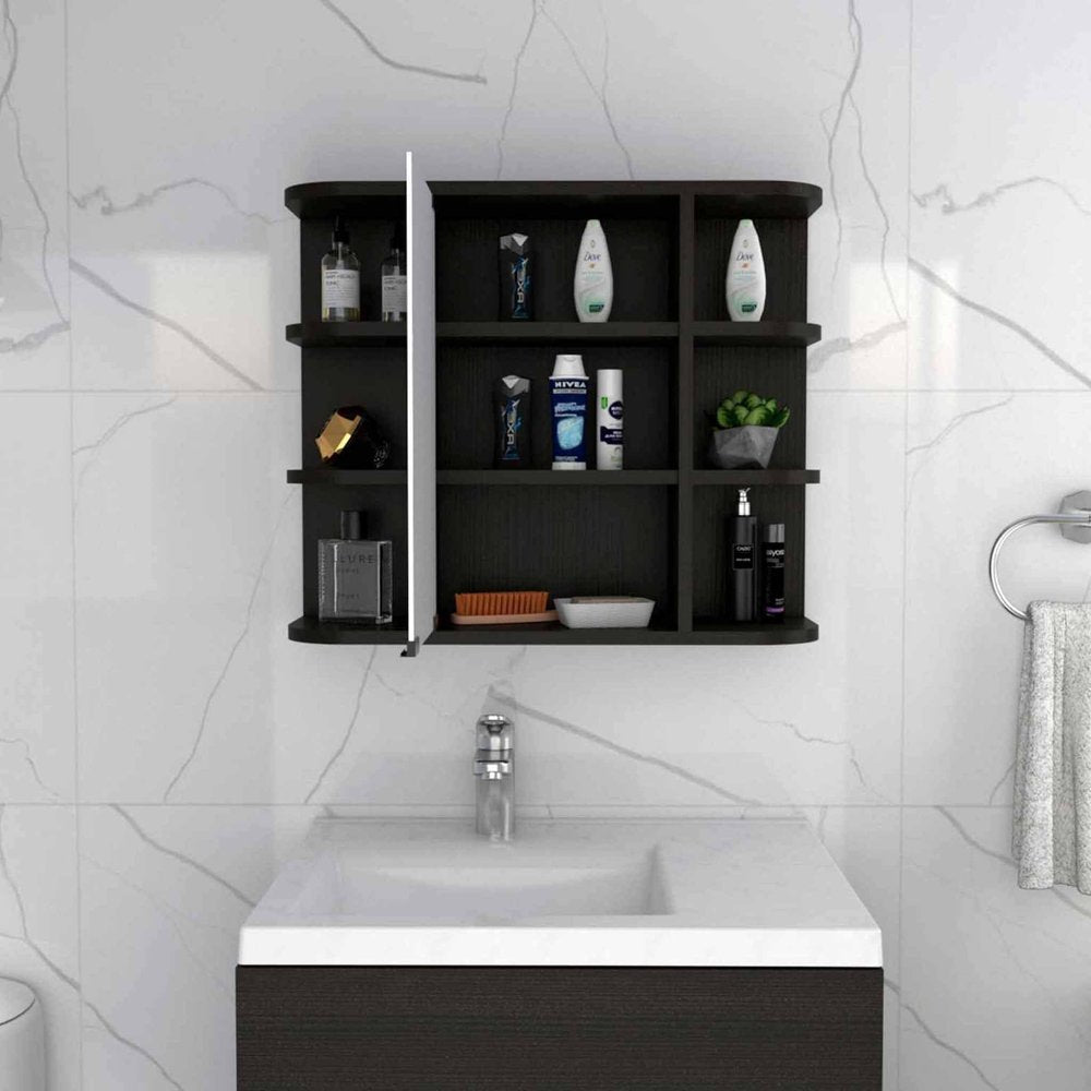 Black Wood Floating Double Door Bathroom Vanity and Medicine Cabinet with Mirror