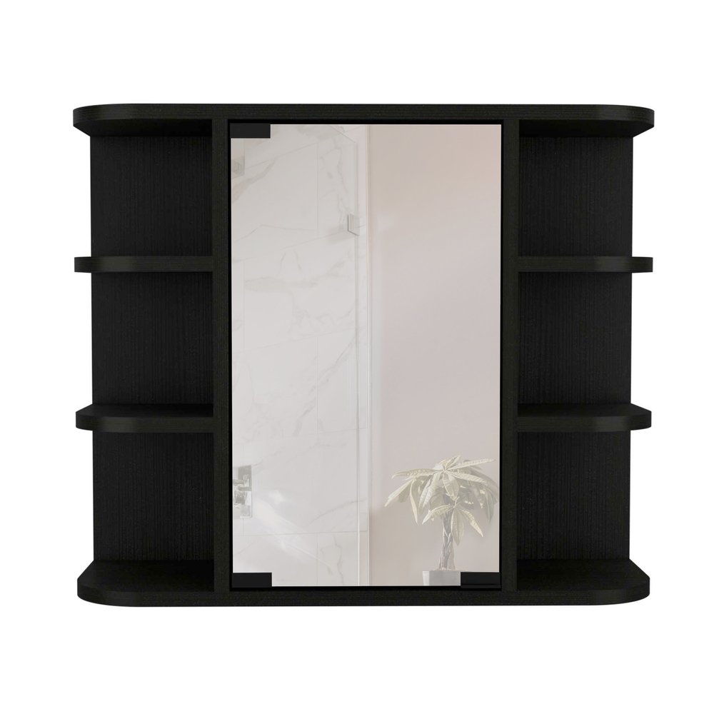 Black Wood Floating Double Door Bathroom Vanity and Medicine Cabinet with Mirror