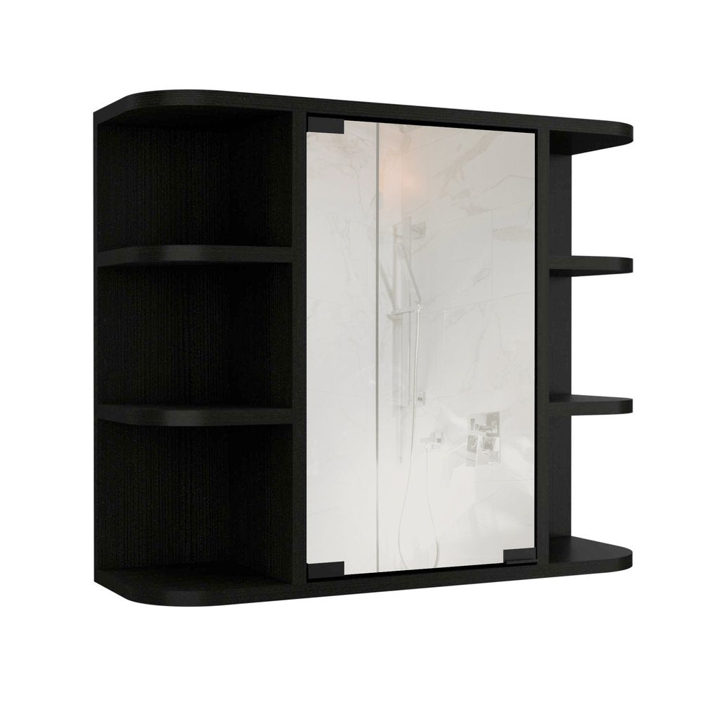 Black Wood Floating Double Door Bathroom Vanity and Medicine Cabinet with Mirror