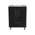Black Wood Freestanding Bathroom Vanity with White Sink - 24-inch