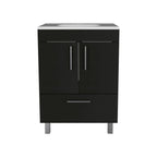 Black Wood Freestanding Bathroom Vanity with White Sink - 24-inch
