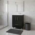 Black Wood Freestanding Bathroom Vanity with White Sink - 24-inch