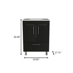 Black Wood Freestanding Bathroom Vanity with White Sink - 24-inch