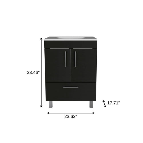 Black Wood Freestanding Bathroom Vanity with White Sink - 24-inch