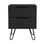 Black Wood Two Drawer Nightstand - 22-inch