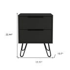 Black Wood Two Drawer Nightstand - 22-inch