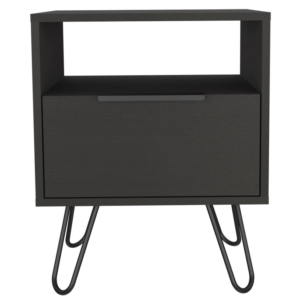 Black Wood One Drawer Nightstand - 22-inch