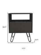 Black Wood One Drawer Nightstand - 22-inch