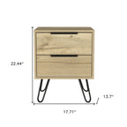 Oak Wood Two Drawer Nightstand - 22-inch
