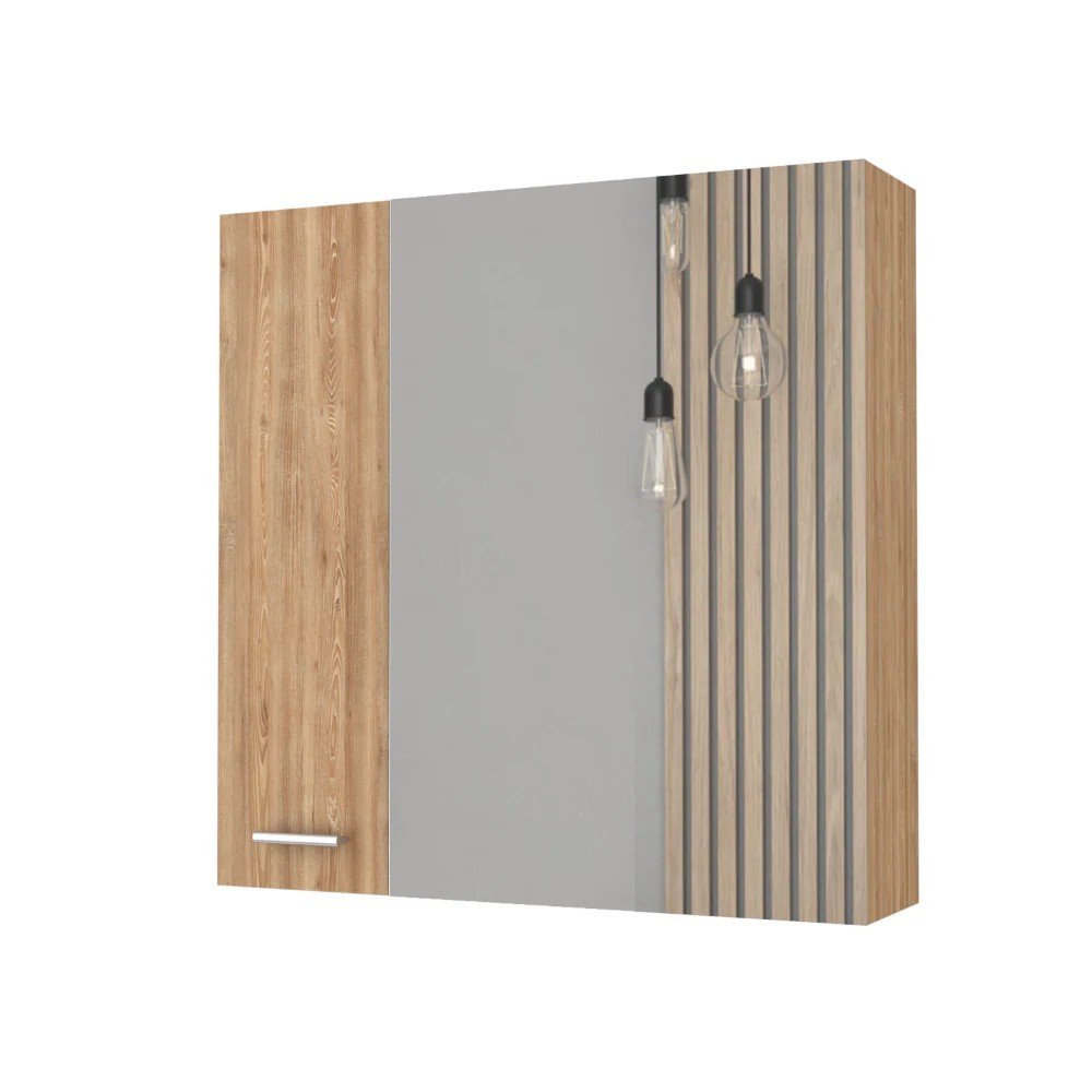Natural Wood Floating Double Door Bathroom Vanity and Medicine Cabinet with Mirror
