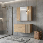 Natural Wood Floating Double Door Bathroom Vanity and Medicine Cabinet with Mirror