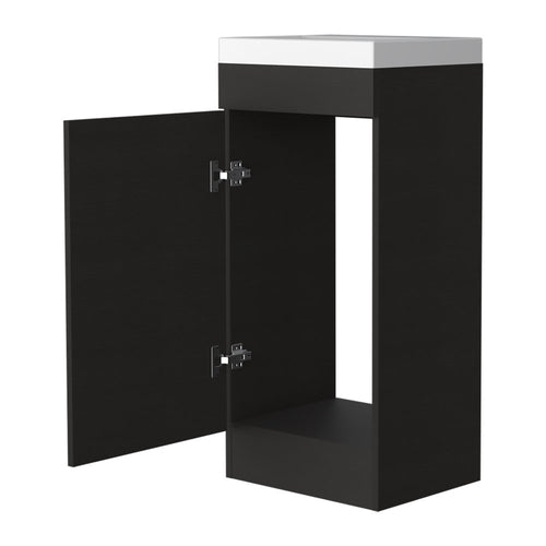 Black Wood Freestanding Single Door Bathroom Vanity with White Sink - 16-inch