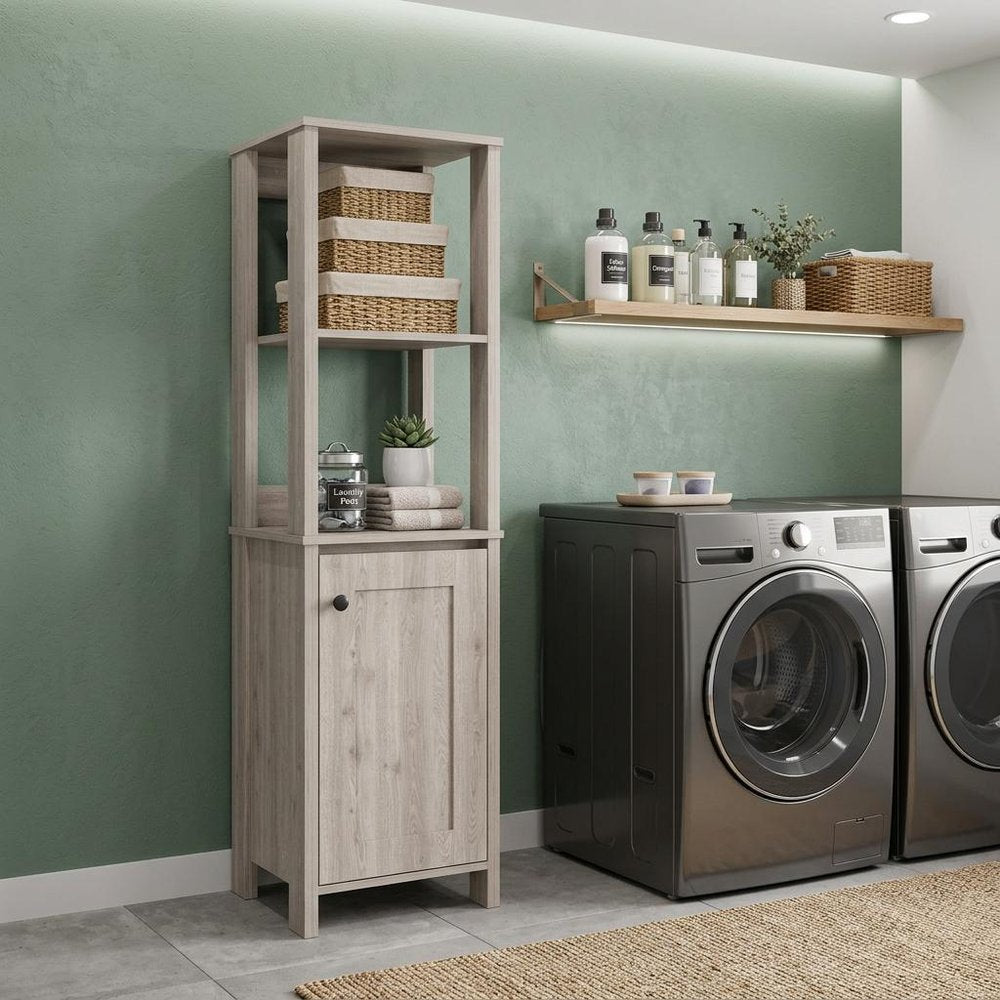 Light Gray Wood Freestanding Single Door Bathroom Vanity - 16-inch